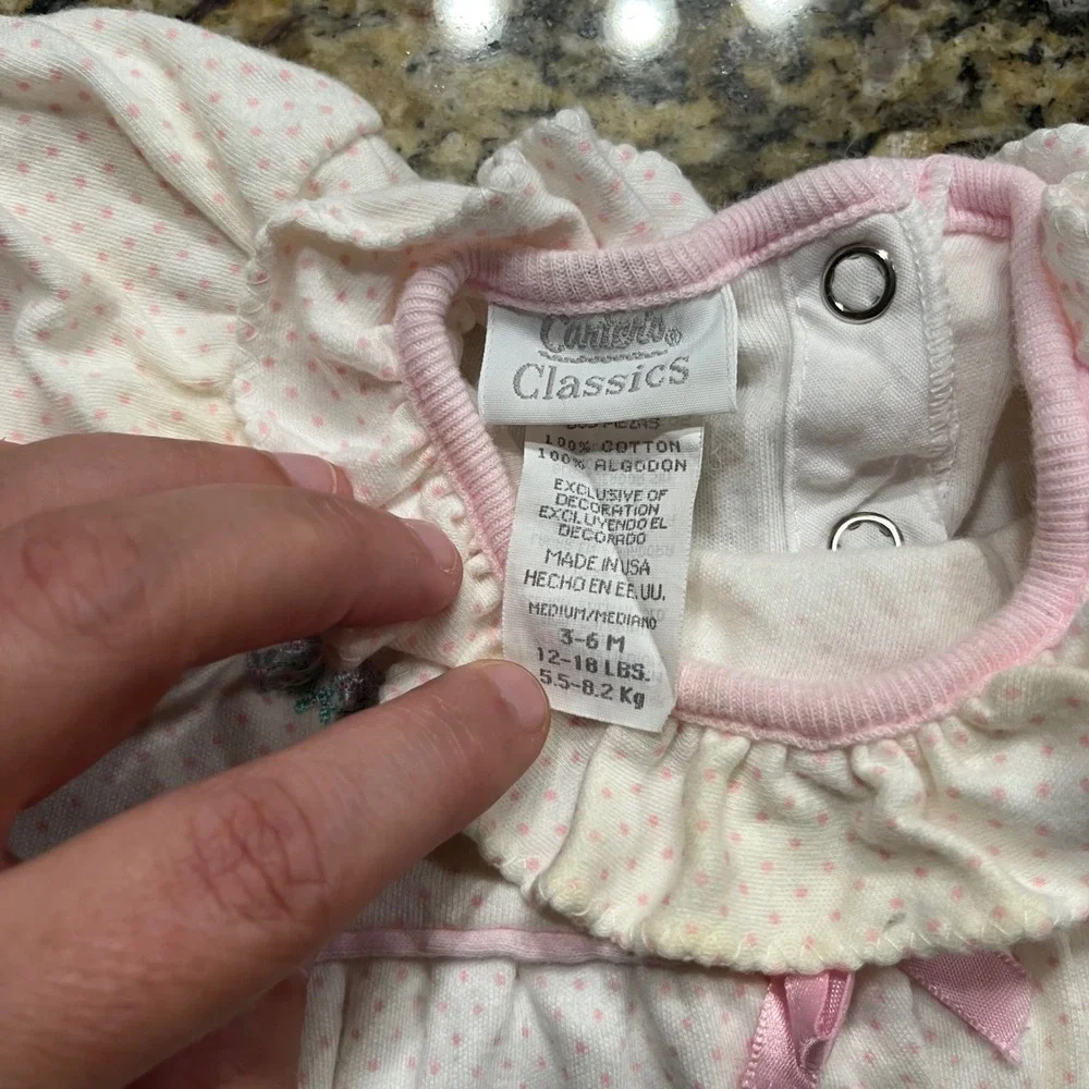 Vintage Carters Classics Baby Girl Pink Polka Dot Bunny Embroidered Top 3-6M